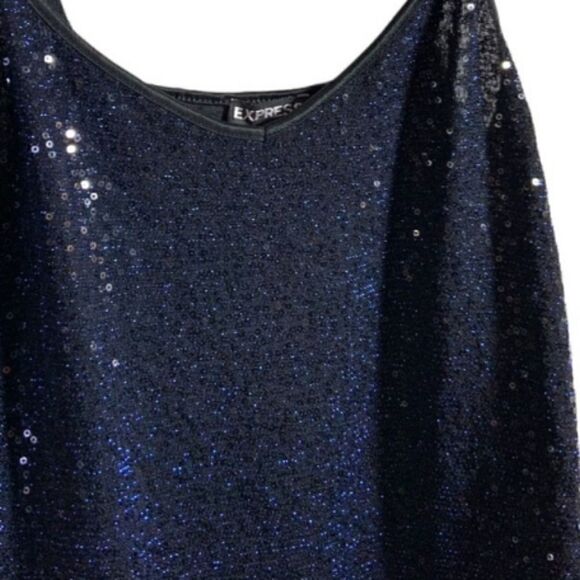 EXPRESS Sequined Camisole Tank Top Navy Spaghetti Strap Sz Small NWT - Picture 9 of 12